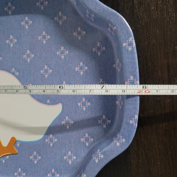 1980s Country Calico Tin Snack Trays Set of 4 Farm Animals Blue Floral Cottage - Picture 8 of 9